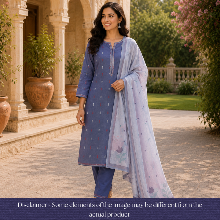 Vandana Denim Blue Dual Tone Weaved South Cotton Set