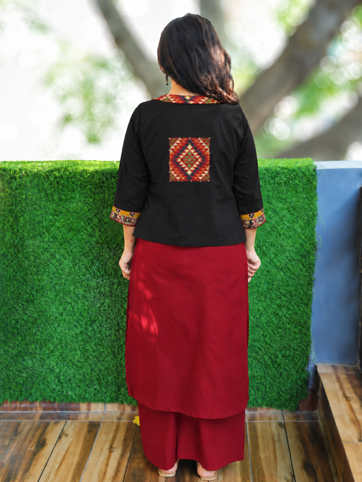 Kavish Berry Red Embroidered Cotton Blazer Set