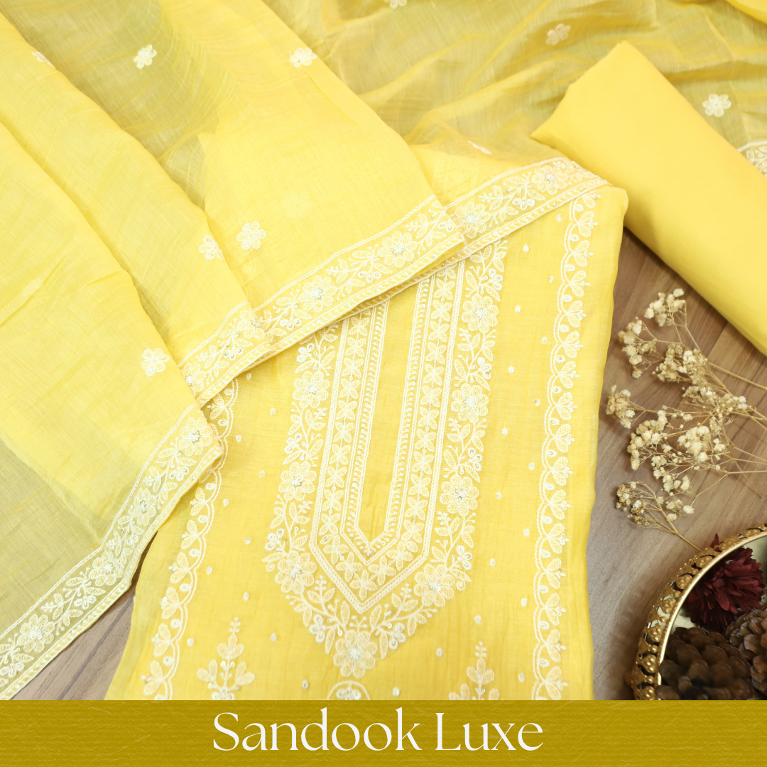 Kaveri Butter Yellow Thread Embroidered Chanderi Set