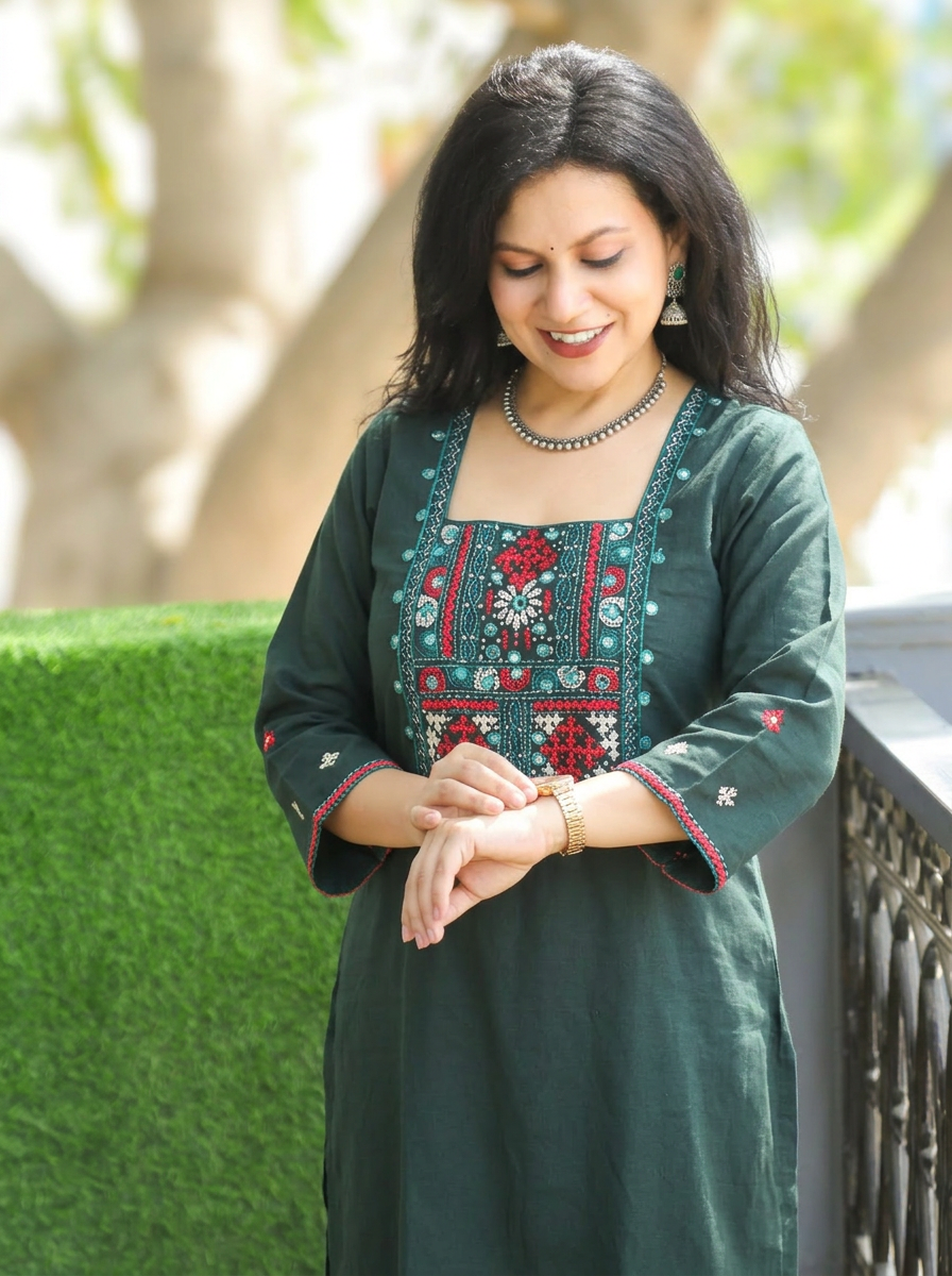 Alicia Emerlad Green Kolkata Hand Embroidered 2 Piece Set