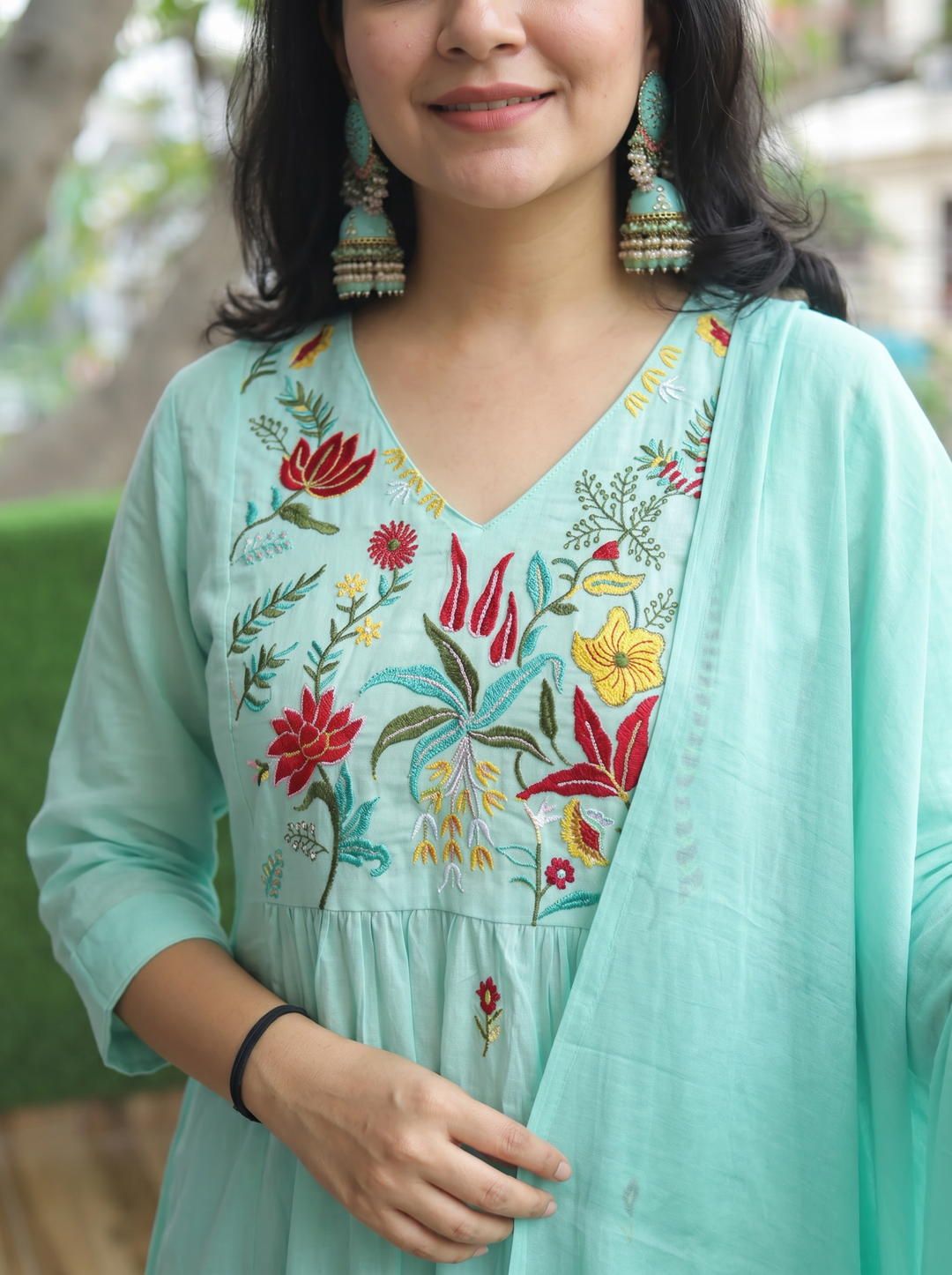 Shiwangi Sea Form Green Embroidered Mul Cotton 3 Piece Set