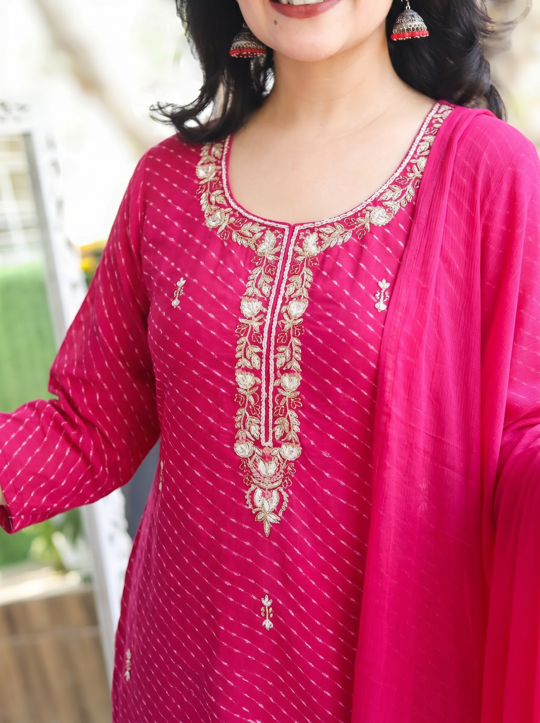 Leher Rani Pink Embellished Leheriya Georgette 3 Piece Set