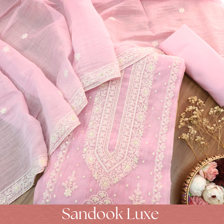 Kaveri Toffy Pink Thread Embroidered Chanderi Set