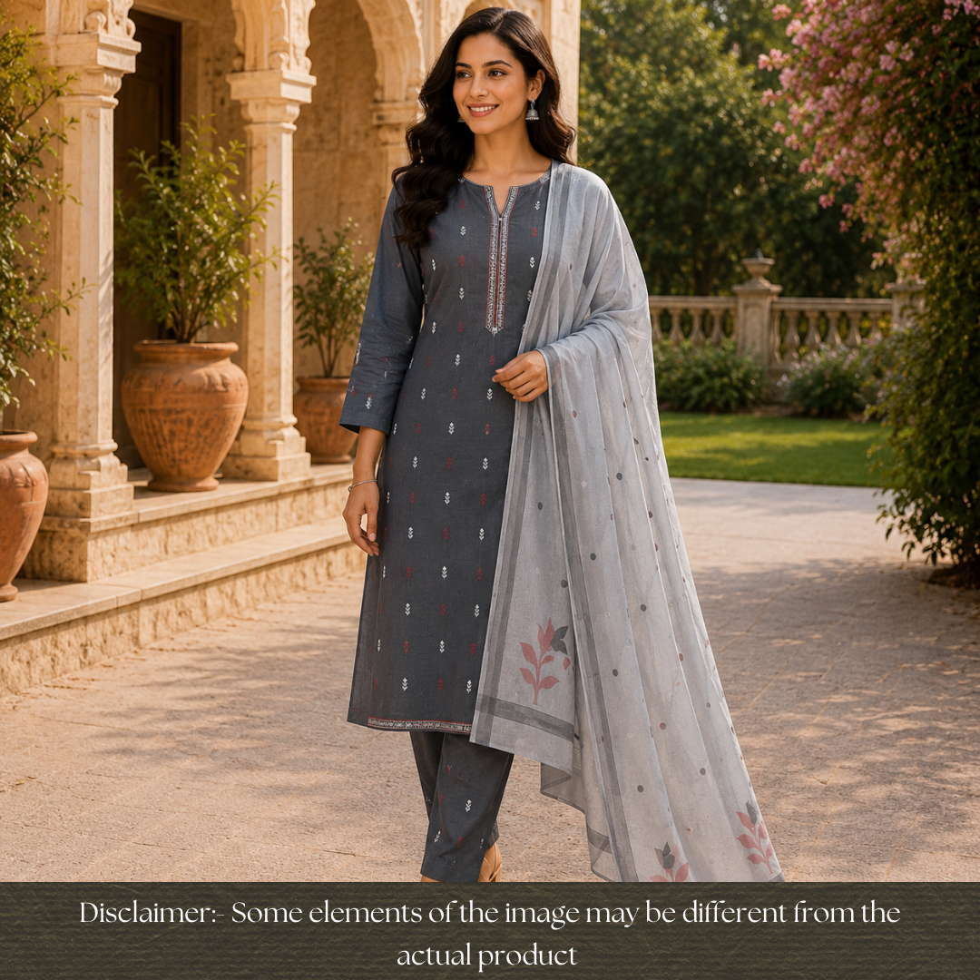 Vandana Faded Black Dual Tone Weaved South Cotton Set