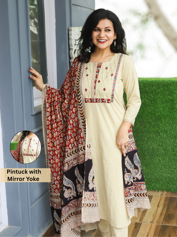 Jessica Cream Beige Pintuck Cotton 3 Piece Set