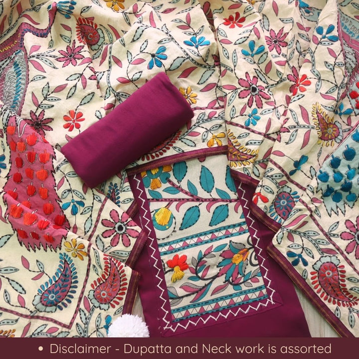 Pankhudi Purple Phulkari Work Jam Cotton Top With Art Silk Dupatta