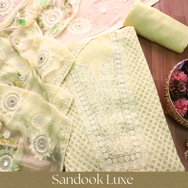 Nushrat Butter Yellow All Over Thread Work Georgette Suit Set