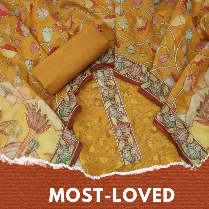 Kohinoor Canary Yellow Digital Pichwai Print Kantha Work Chanderi Suit Set