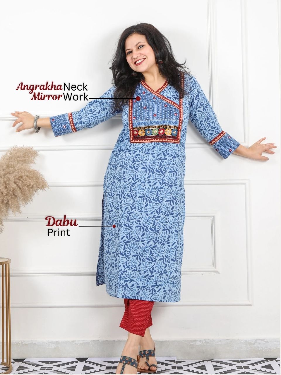 Ruhaniyaat Tufts Blue Parta with Angrakha Kutch Work Cotton Kurti-D1