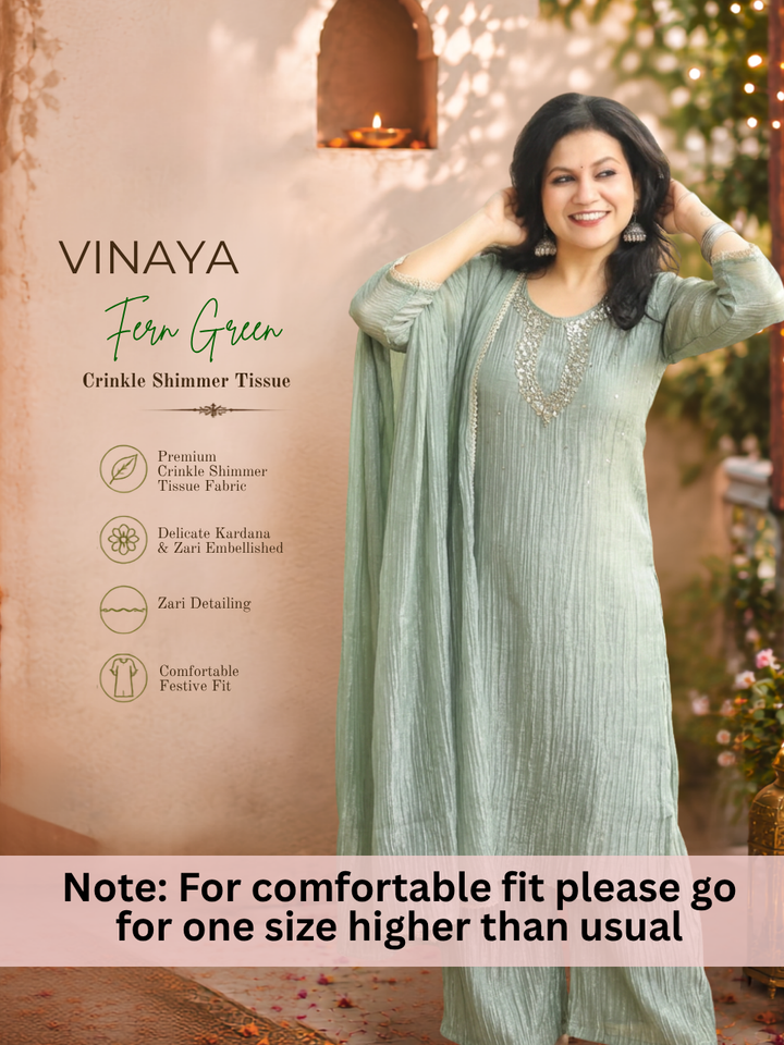 Vinaya Fern Green Keyhole Embellished Crinkle Shimmer Tissue Set