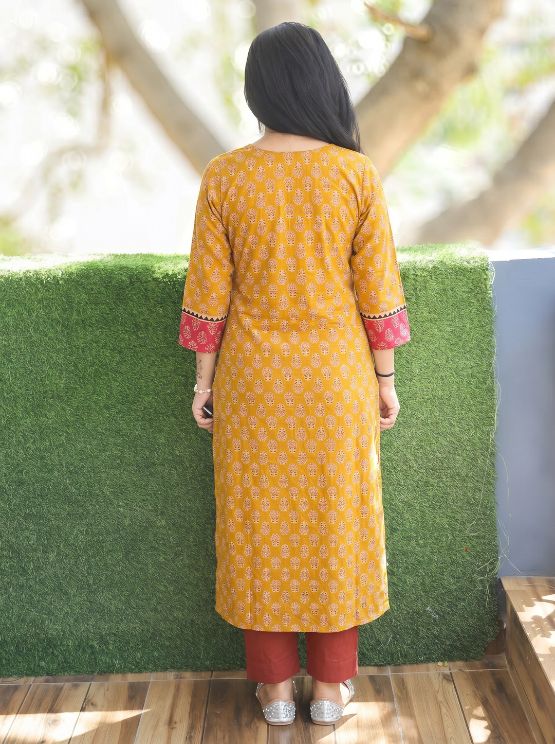 Radhika Mustard Mirror Yoke Ajrakh Printed Cotton Kurti