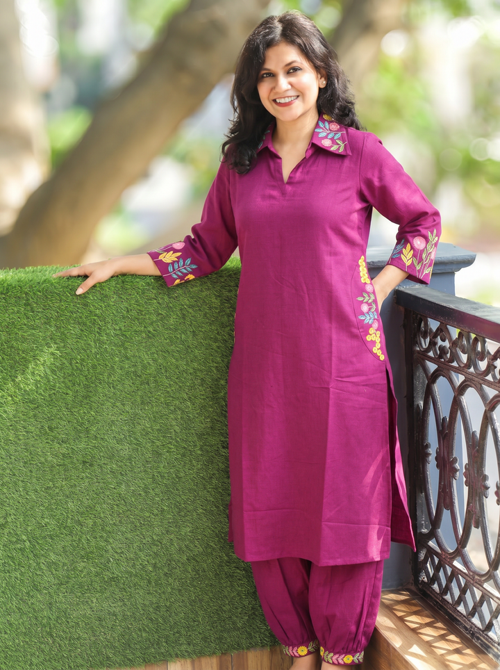 Ashmita Violet Purple Collar Neck Cotton 2 Piece Set