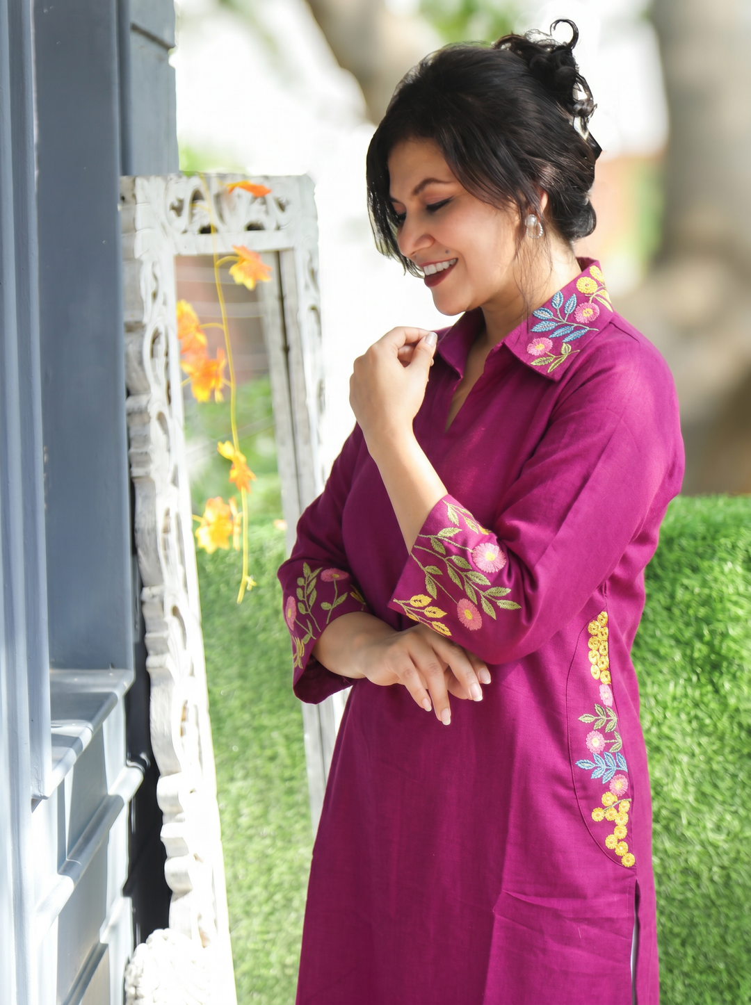 Ashmita Violet Purple Collar Neck Cotton 2 Piece Set
