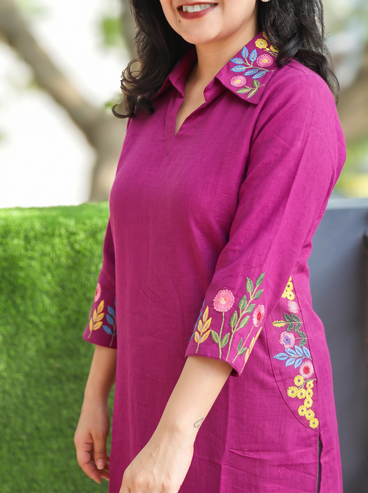 Ashmita Violet Purple Collar Neck Cotton 2 Piece Set