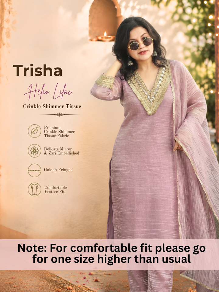 Trisha Helio Lilac Embellished Crinkle Shimmer Tissue Set