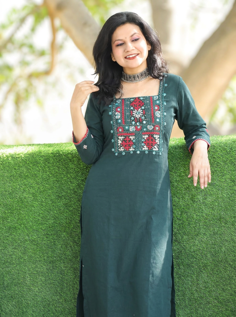 Alicia Emerlad Green Kolkata Hand Embroidered 2 Piece Set