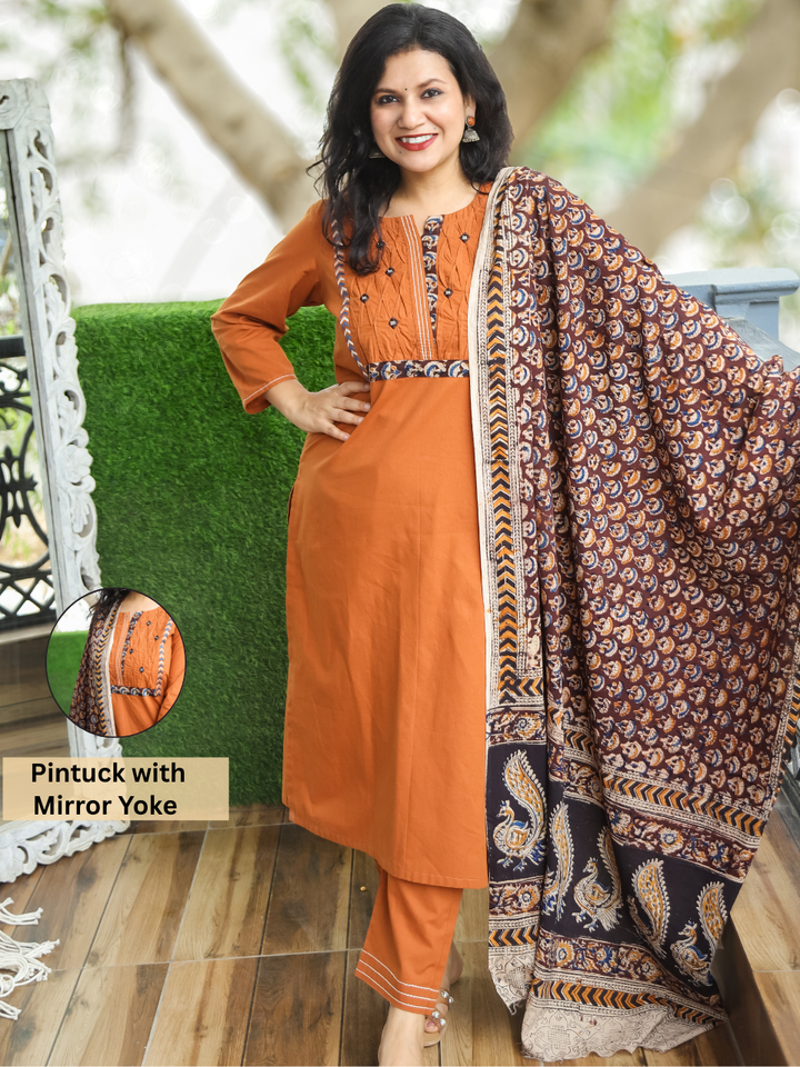 Jessica Rust Orange Pintuck Cotton 3 Piece Set