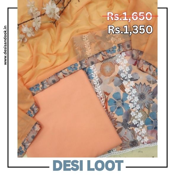 Madhubala Soft Peachy Thread Embroidered Work Cotton Suit Set