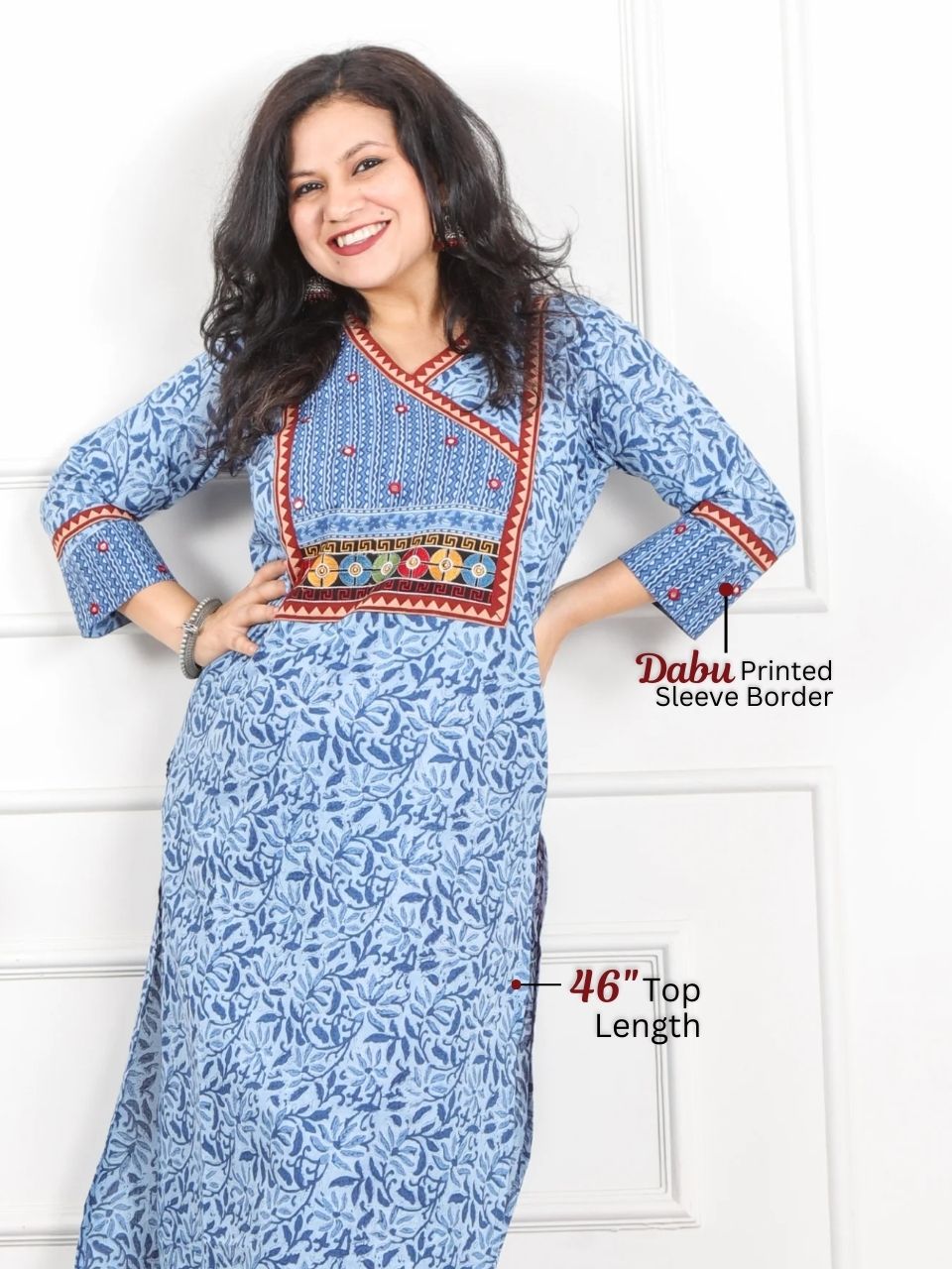Ruhaniyaat Tufts Blue Parta with Angrakha Kutch Work Cotton Kurti-D1