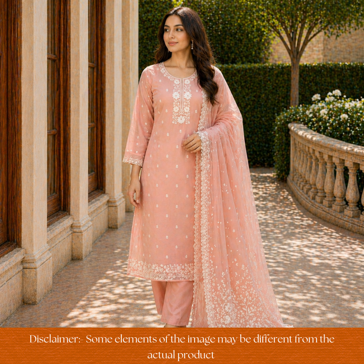 Saloni Hazel Beige Thread Embroidered Mul Cotton Set
