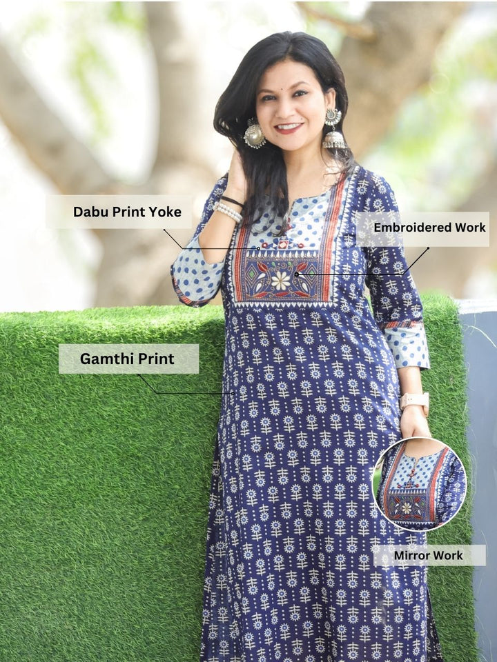 Mohini Navy Blue Gamthi Cotton Kurti
