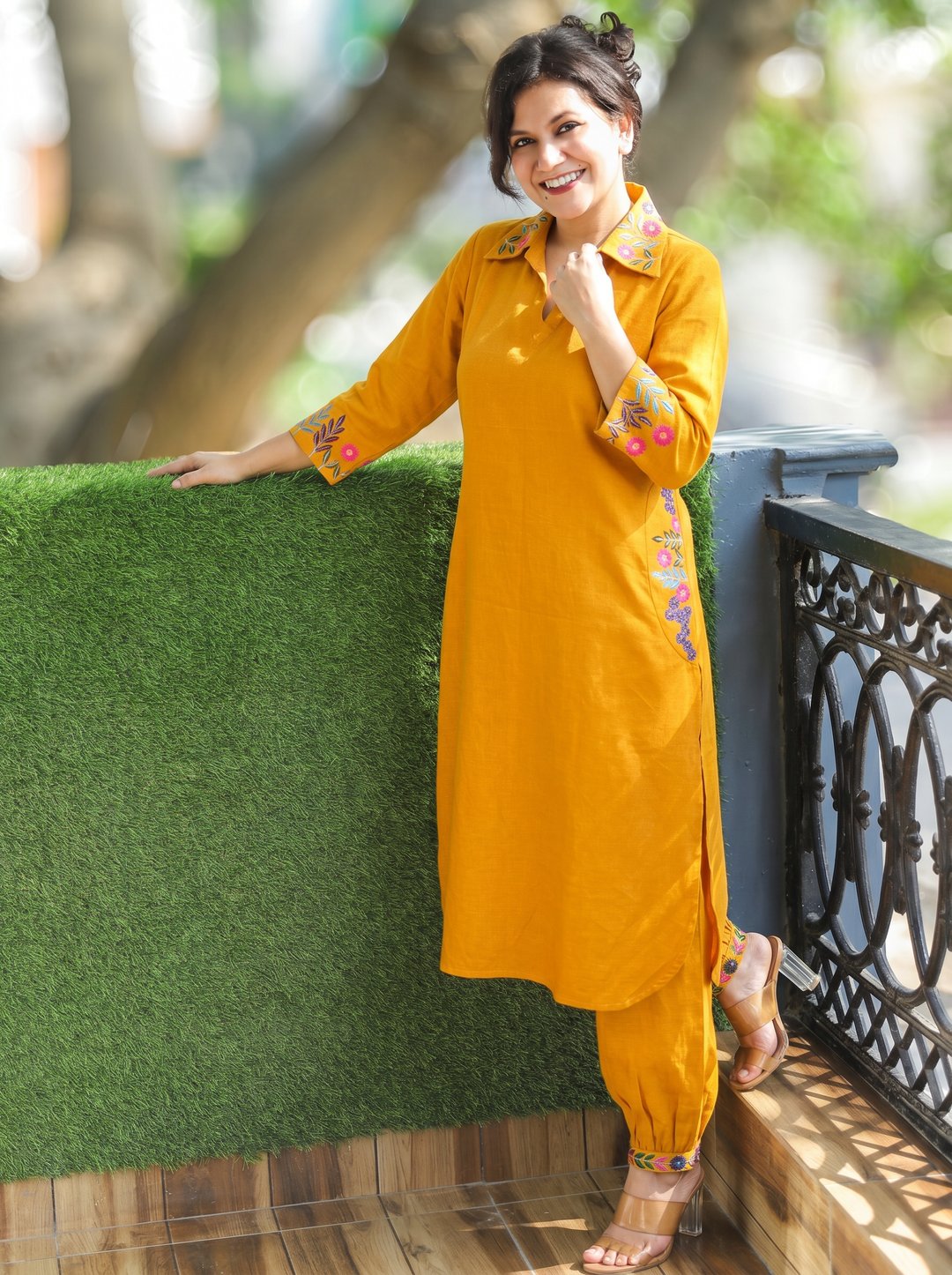 Ashmita Dandelion Yellow Collar Neck Cotton 2 Piece Set