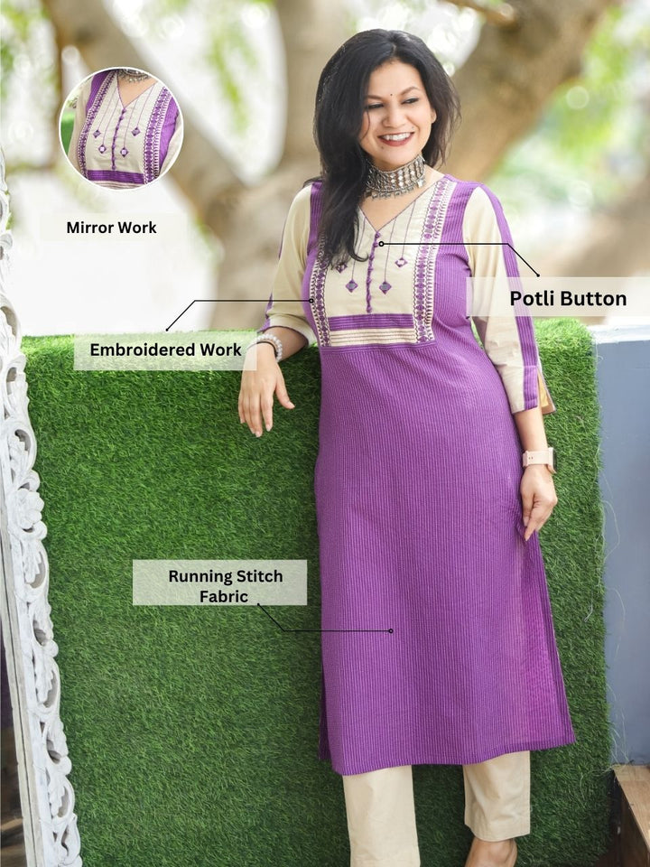Olivia Orchid Lilac Mirror Yoke Cotton Kurti