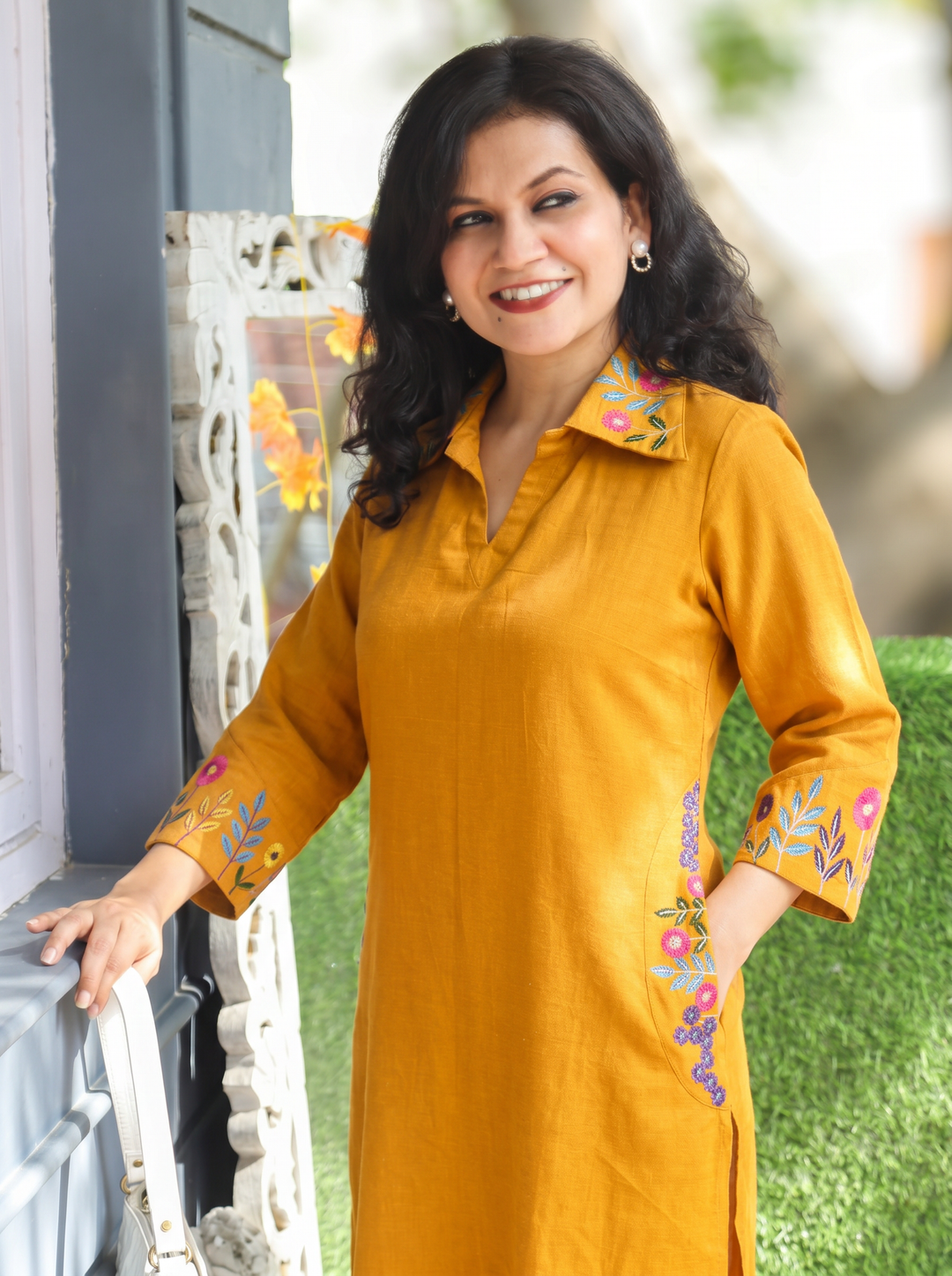 Ashmita Dandelion Yellow Collar Neck Cotton 2 Piece Set