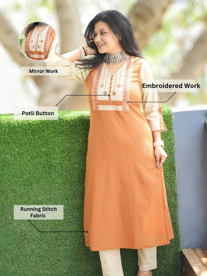 Olivia Tang Orange Mirror Yoke Cotton Kurti