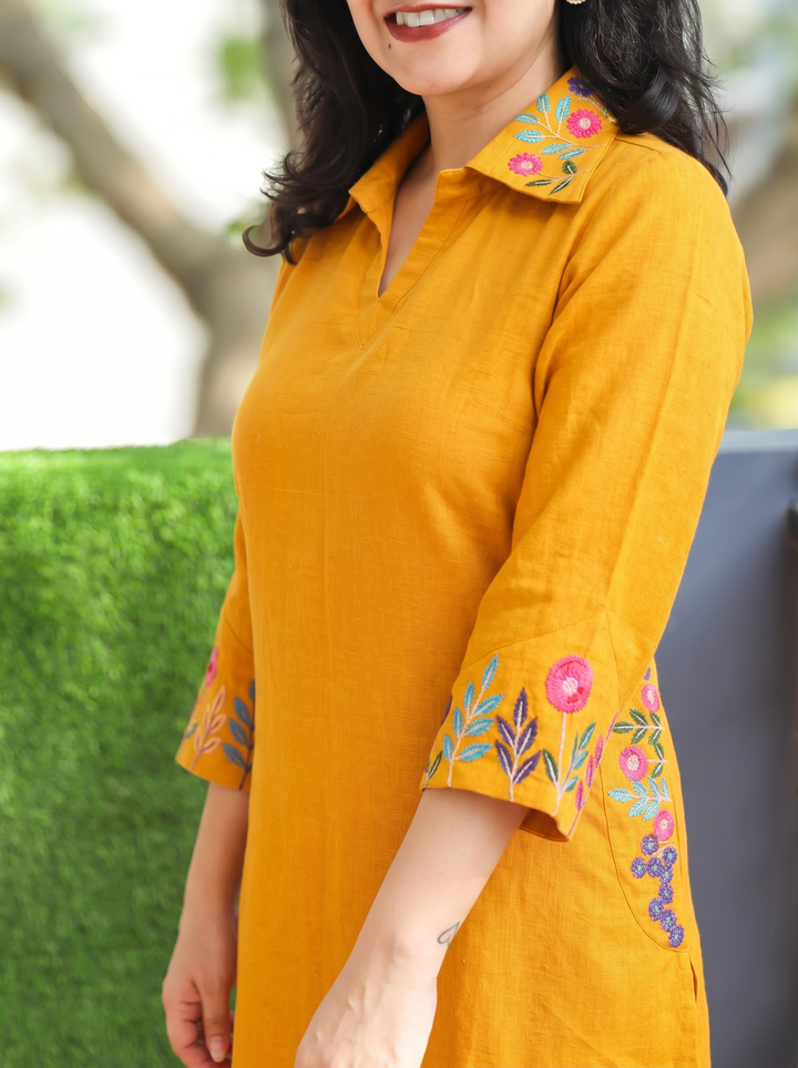 Ashmita Dandelion Yellow Collar Neck Cotton 2 Piece Set