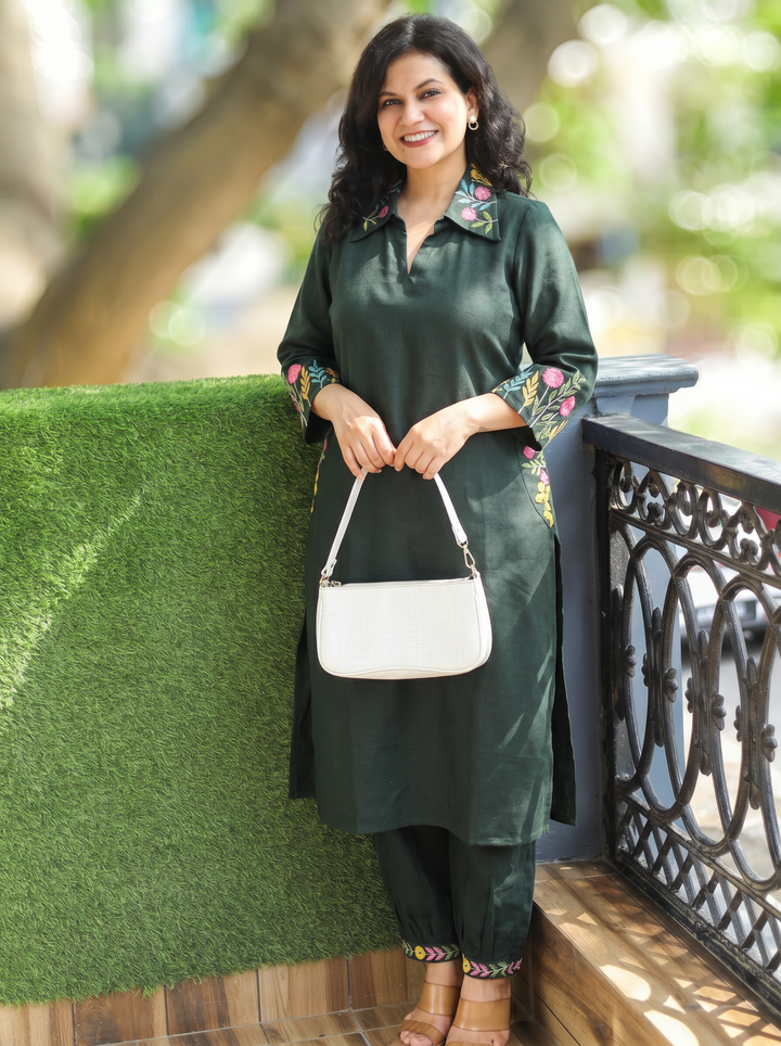 Ashmita Sacramento Green Collar Neck Cotton 2 Piece Set