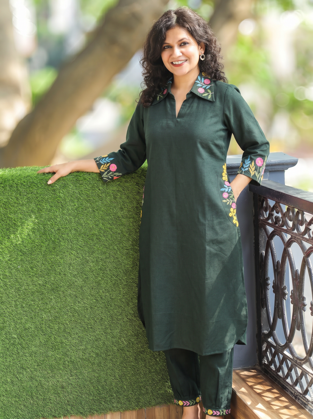 Ashmita Sacramento Green Collar Neck Cotton 2 Piece Set
