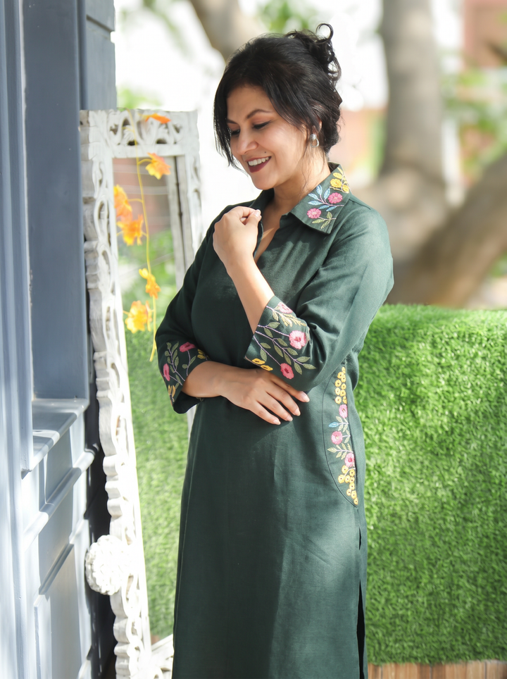 Ashmita Sacramento Green Collar Neck Cotton 2 Piece Set