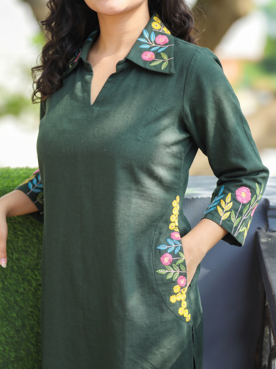 Ashmita Sacramento Green Collar Neck Cotton 2 Piece Set