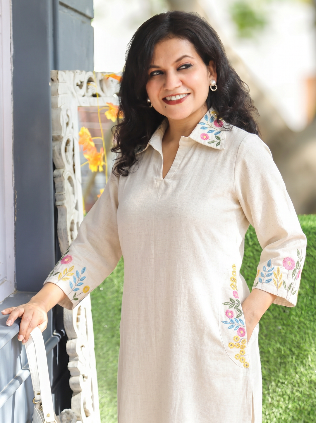 Ashmita Shell White Collar Neck Cotton 2 Piece Set