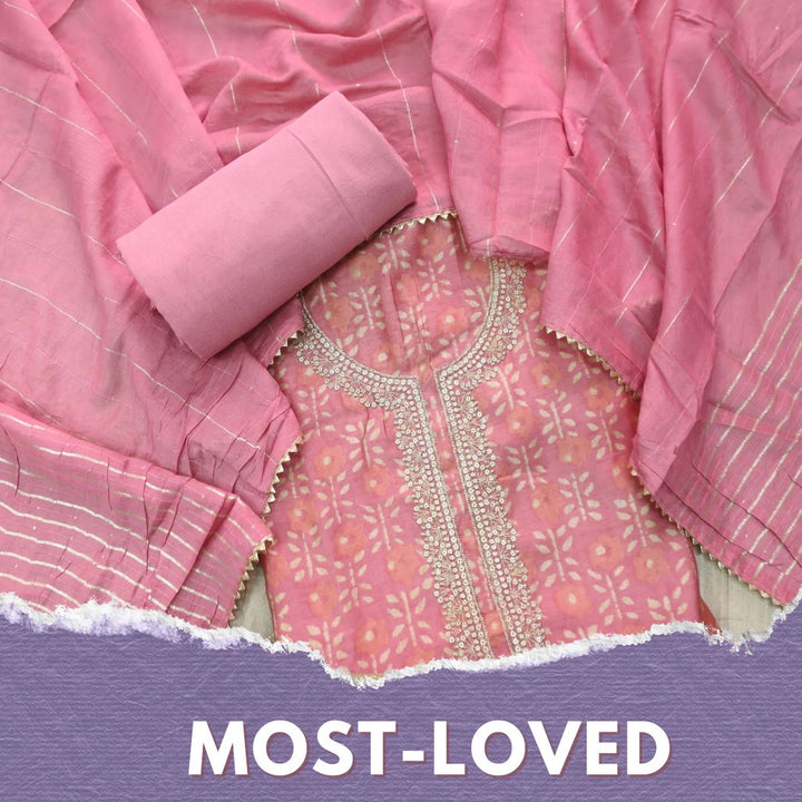 Rahi Mauve Pink Embellished Zari Work Printed Modal Suit Set