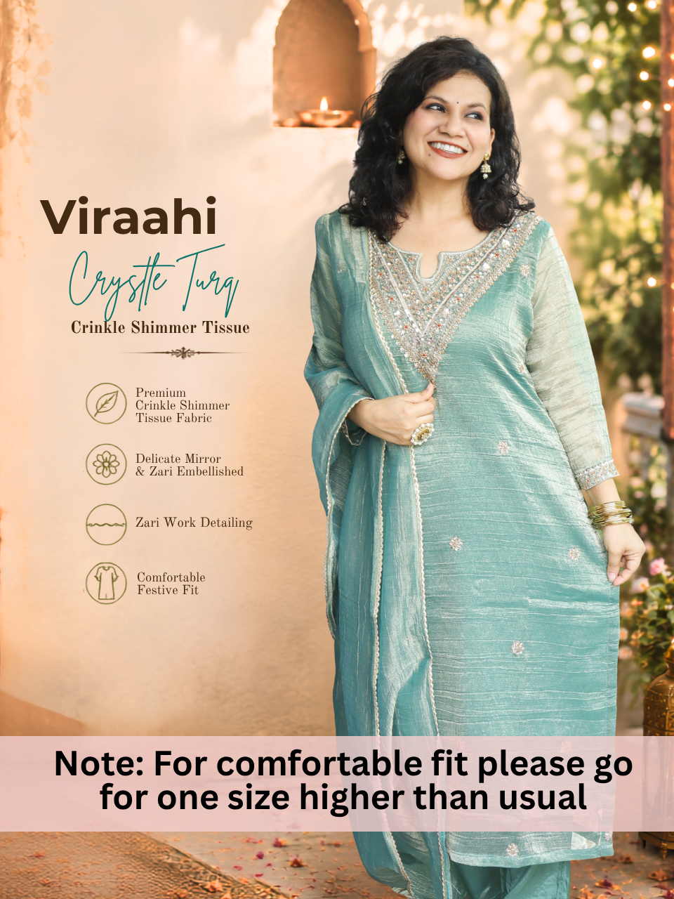 Viraahi Crystle Turq Embellished Crinkle Shimmer Tissue Set