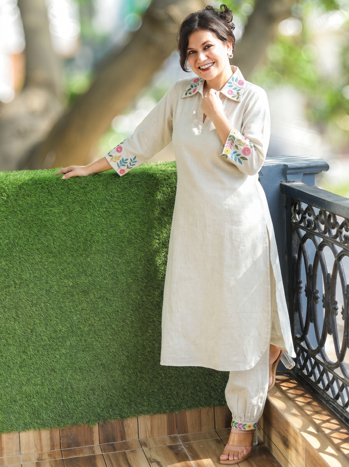 Ashmita Shell White Collar Neck Cotton 2 Piece Set