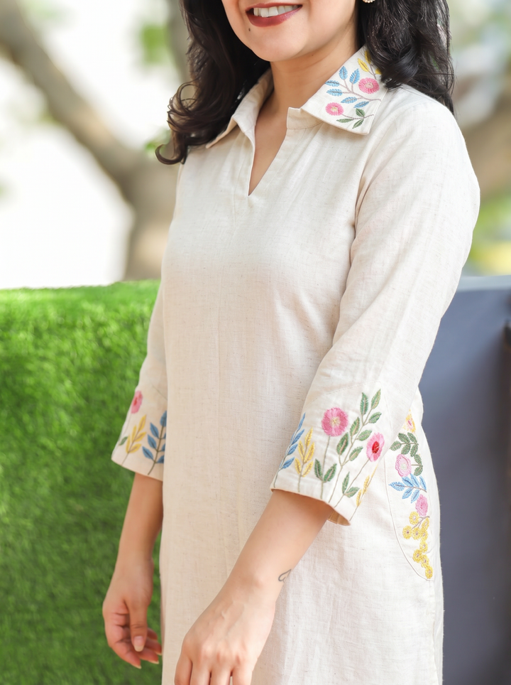Ashmita Shell White Collar Neck Cotton 2 Piece Set