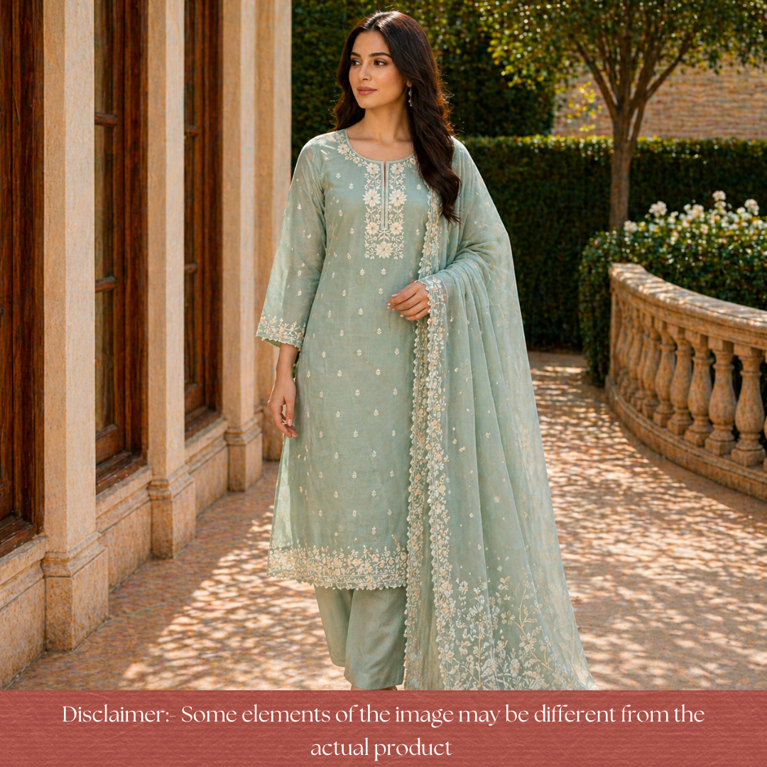 Saloni Castleton Sage Thread Embroidered Mul Cotton Set