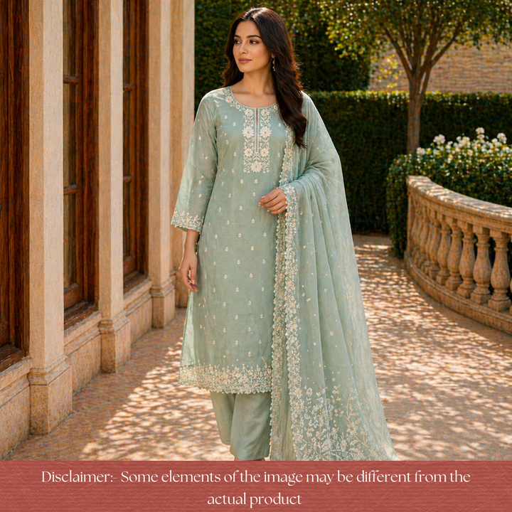 Saloni Castleton Sage Thread Embroidered Mul Cotton Set