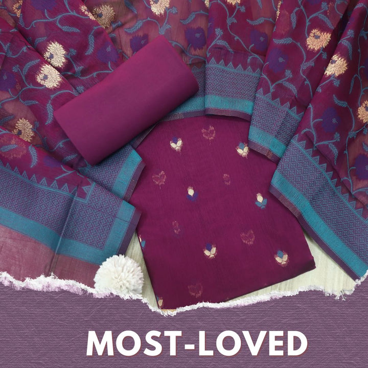 Dariya Wine Purple Zari with Authentic Jamdani Weaved Buti Work Suit Set