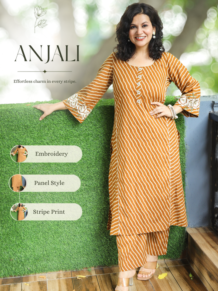 Anjani Mustard Yellow Stripe Print Panel 2 Piece Set