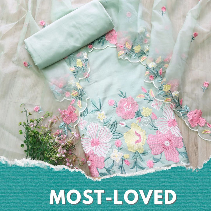 Rivva Mint Green with Thread Embroidered Hem Modal Suit Set
