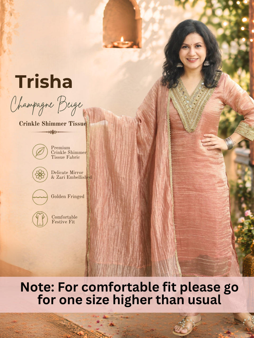 Trisha Dusty Rose Embellished Crinkle Shimmer Tissue Set