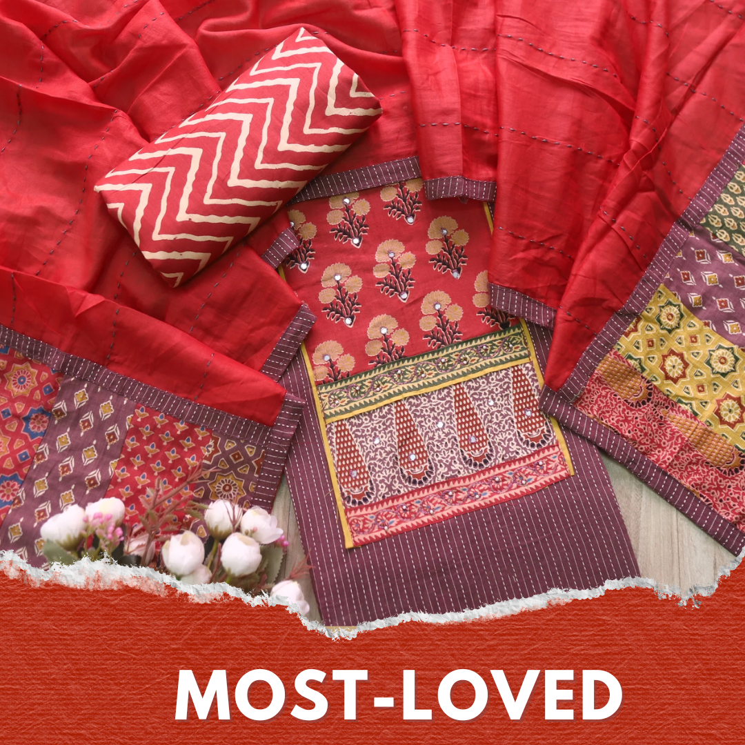 Maahi Onion Purple Patch Neck Work with Kantha Cotton Suit Set