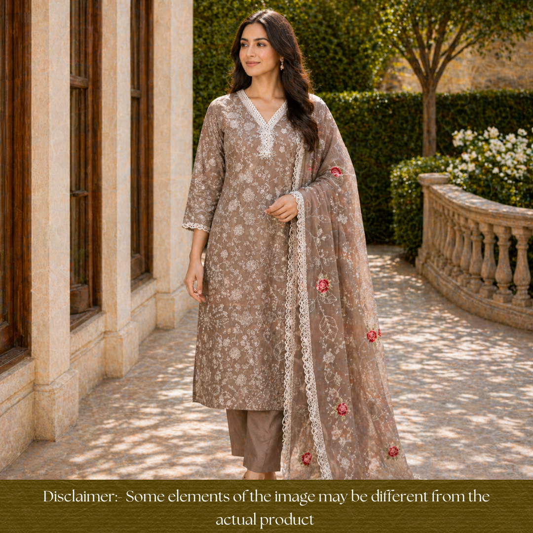 Julia Coca Brown Thread Embroidered with Kardana Chinon Set