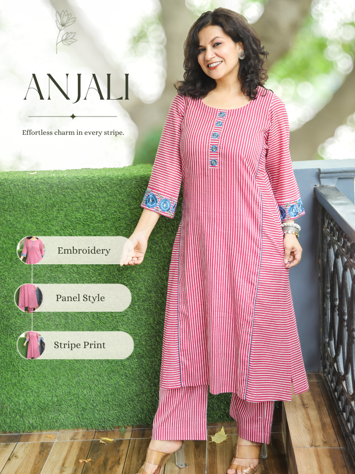 Anjani Bubblegum Pink Stripe Print Panel 2 Piece Set