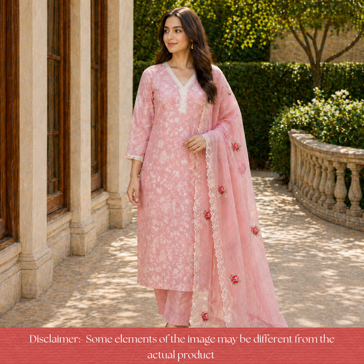 Julia Blush Peach Thread Embroidered with Kardana Chinon Set