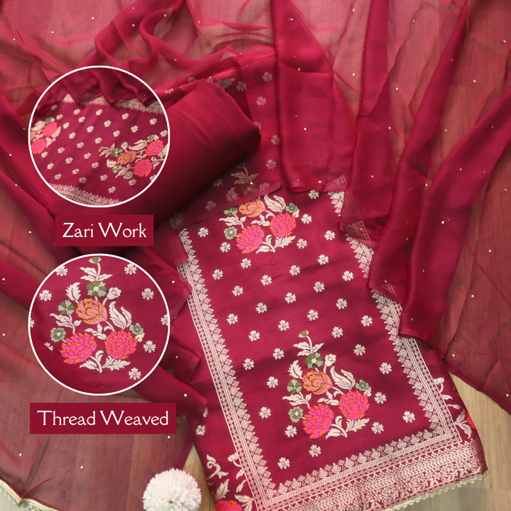 Chandni Wine Purple All Over Zari Work with Thread Weaved Dola Silk Suit Set